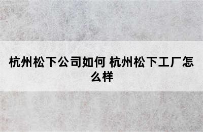 杭州松下公司如何 杭州松下工厂怎么样